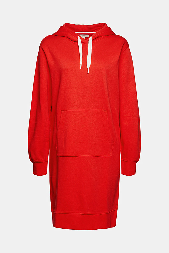 Hooded sweatshirt dress, 100% cotton, ORANGE RED, overview