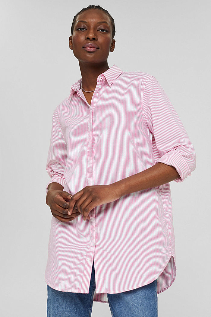 Striped shirt blouse in organic cotton, PINK FUCHSIA 3, overview