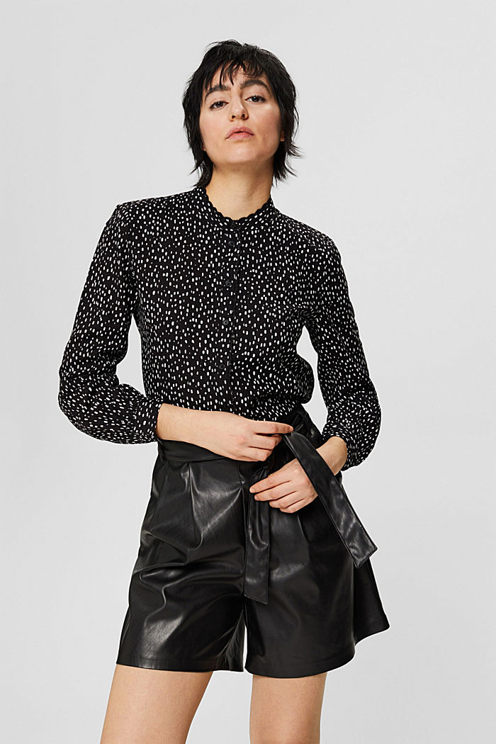 Patterned blouse with embroidery, BLACK, overview