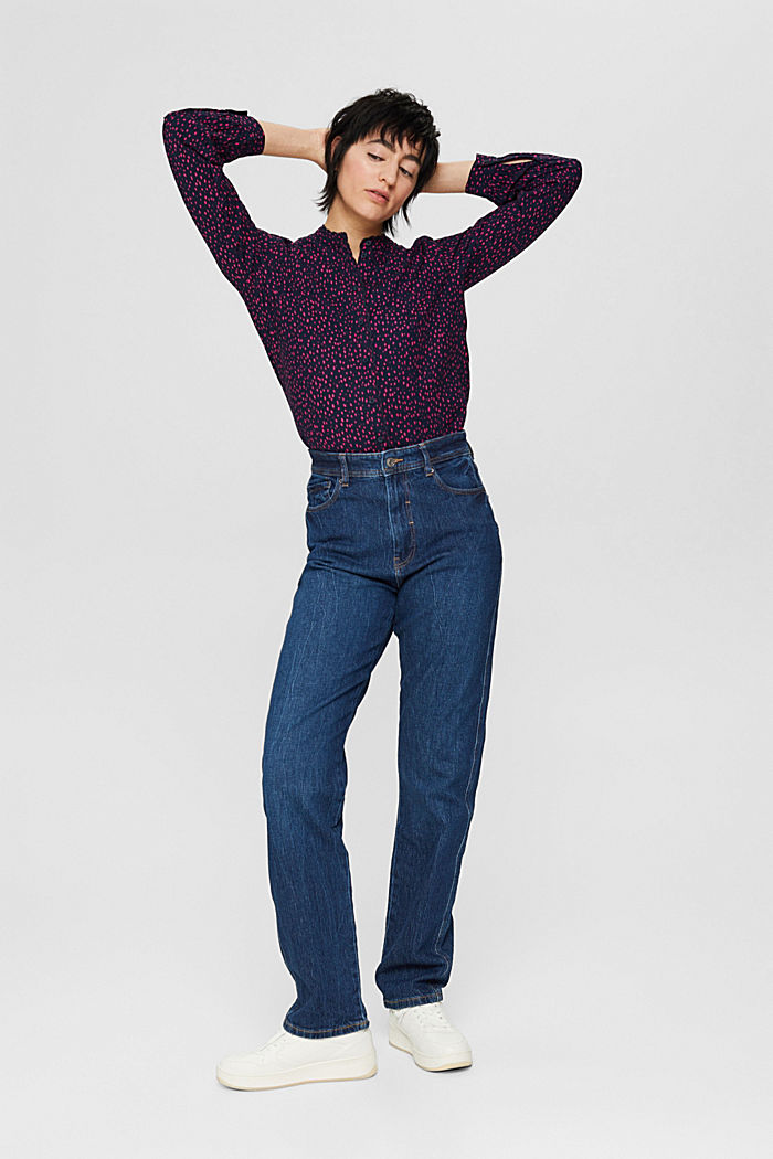 Patterned blouse with embroidery, NAVY, overview