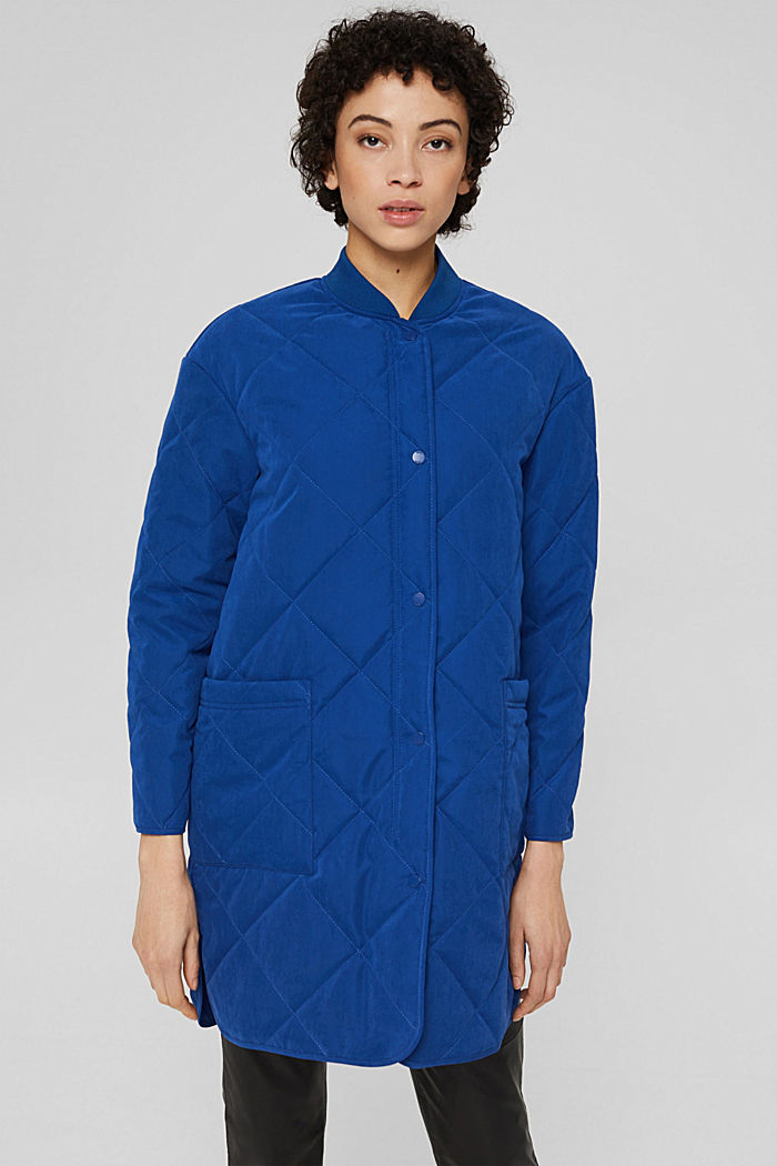 Made of recycled material: Quilted coat with zip, BRIGHT BLUE, detail image number 0