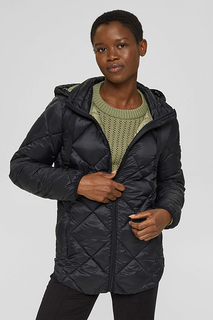 Recycled: Quilted jacket with an adjustable hood, BLACK, detail image number 0