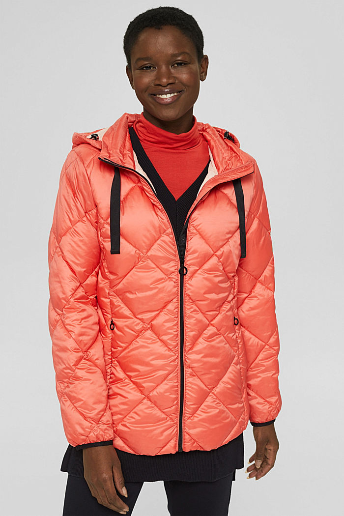 Recycled: Quilted jacket with an adjustable hood, CORAL, detail image number 0
