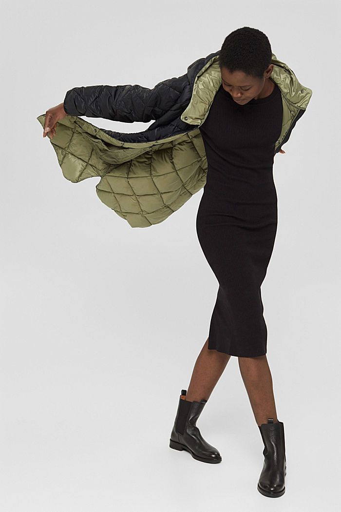 Recycled: quilted coat with a hood