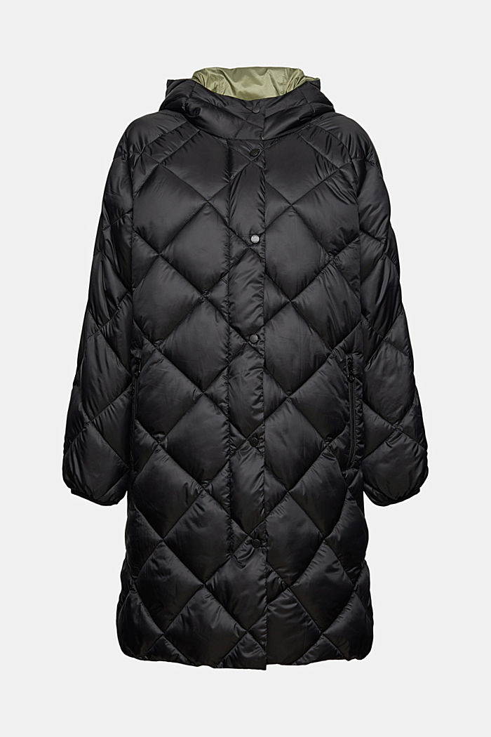 Reciclado: abrigo acolchado con capucha, BLACK, overview