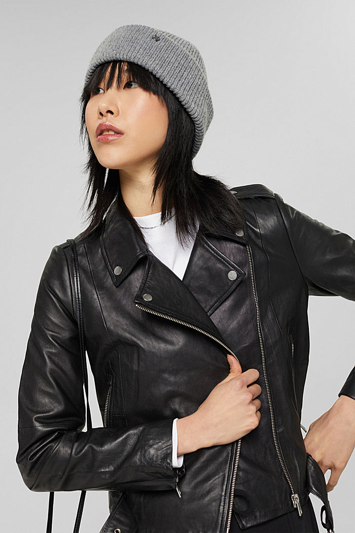 Leather jacket, BLACK, overview