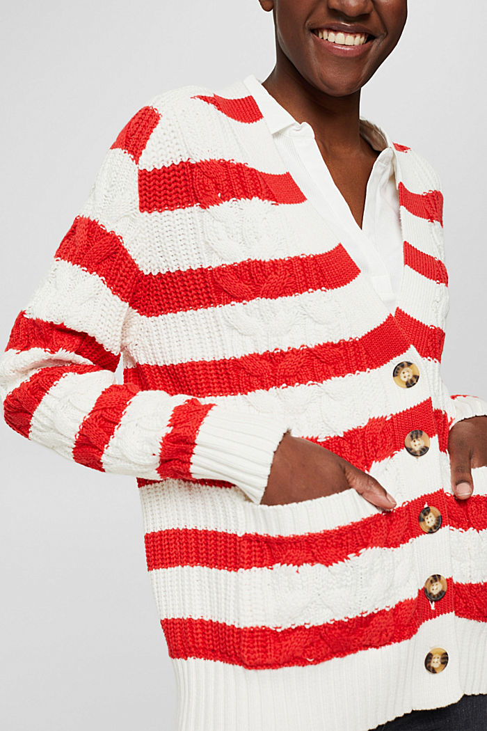 Cardigan con maglia a treccia, misto cotone, ORANGE RED, detail image number 2