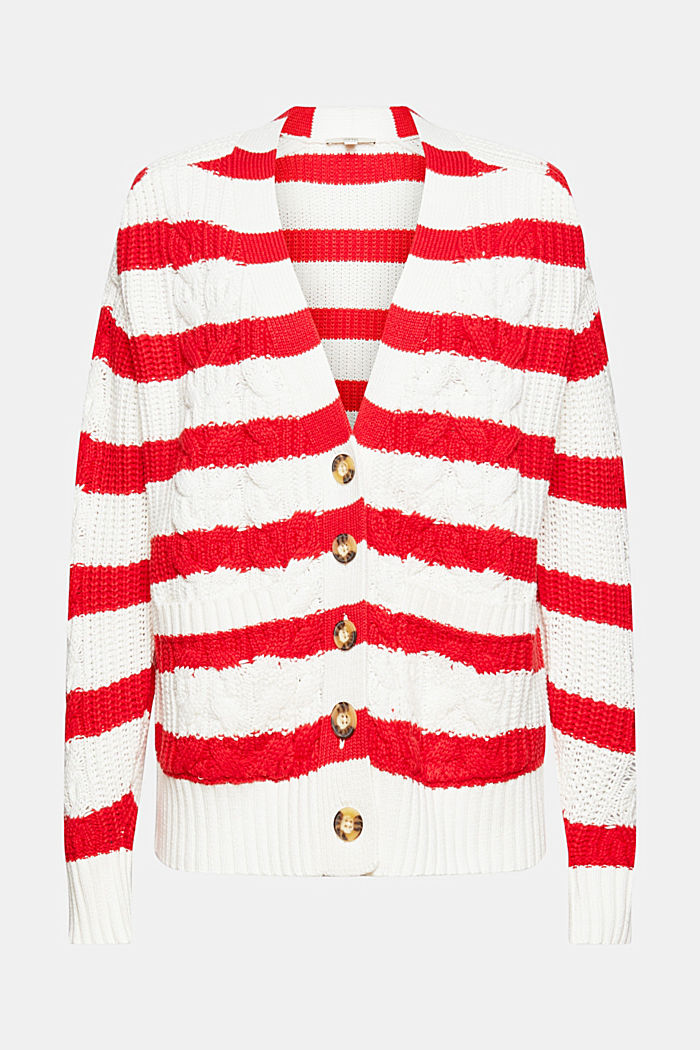 Cardigan con maglia a treccia, misto cotone, ORANGE RED, detail image number 7