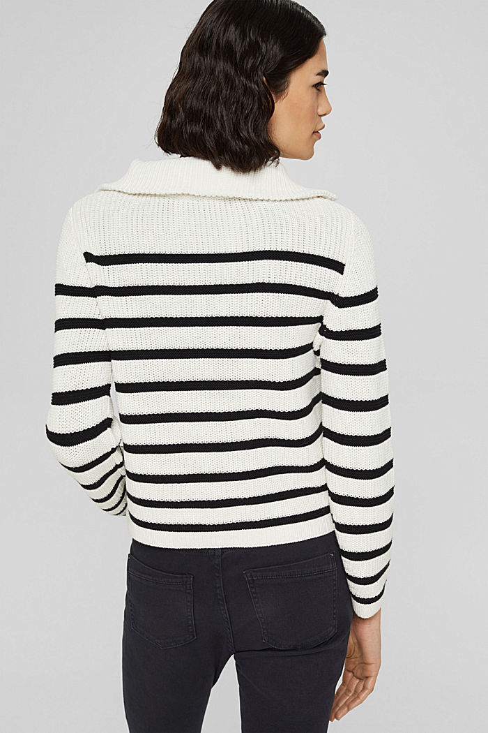 Knitted zip-neck jumper with a striped pattern, OFF WHITE 3, detail image number 3