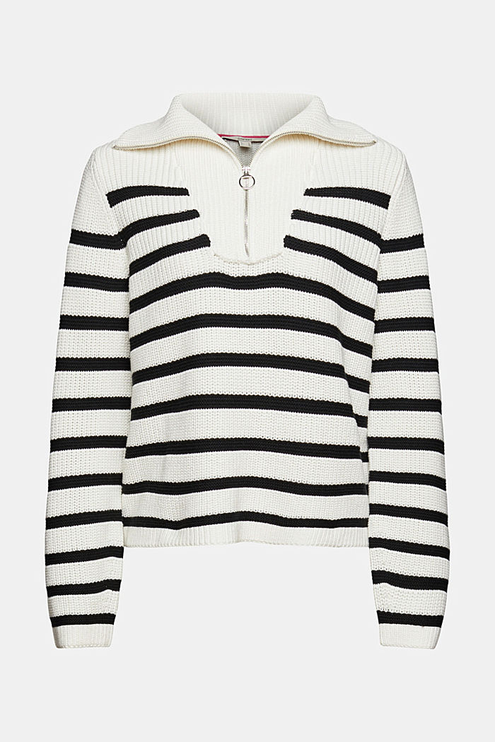 Knitted zip-neck jumper with a striped pattern, OFF WHITE 3, detail image number 6