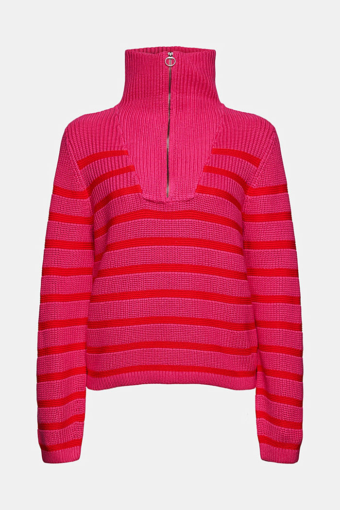 Knitted zip-neck jumper with a striped pattern, PINK FUCHSIA, detail image number 5