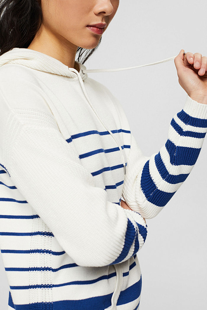 Knitted hoodie with stripes, OFF WHITE, detail image number 2