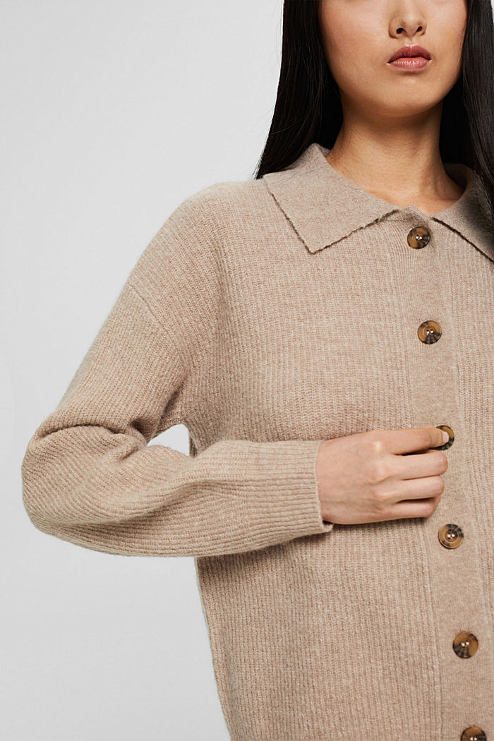 Wool blend: cardigan with a turn-down collar, LIGHT TAUPE, detail image number 2