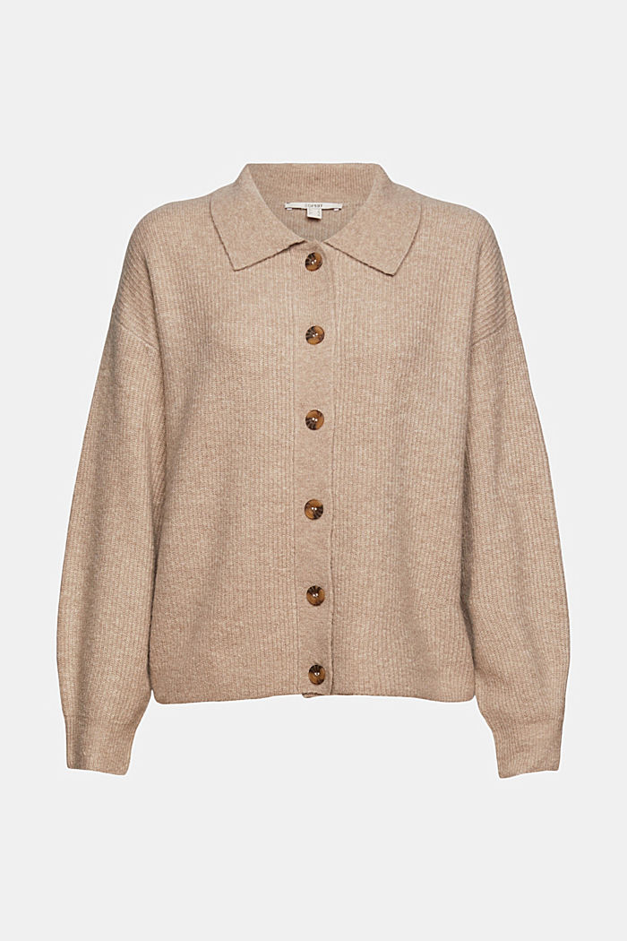 Wool blend: cardigan with a turn-down collar, LIGHT TAUPE, detail image number 6