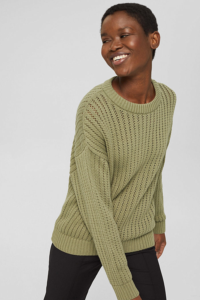 Pullover a maglia in cotone biologico, LIGHT KHAKI, detail image number 5