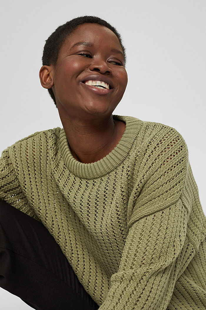 Patterned knit jumper made of organic cotton, LIGHT KHAKI, detail image number 6