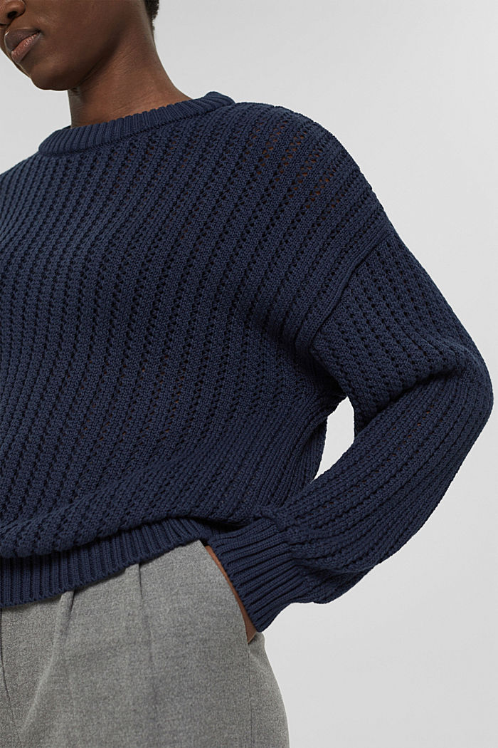 Patterned knit jumper made of organic cotton, NAVY, detail image number 2