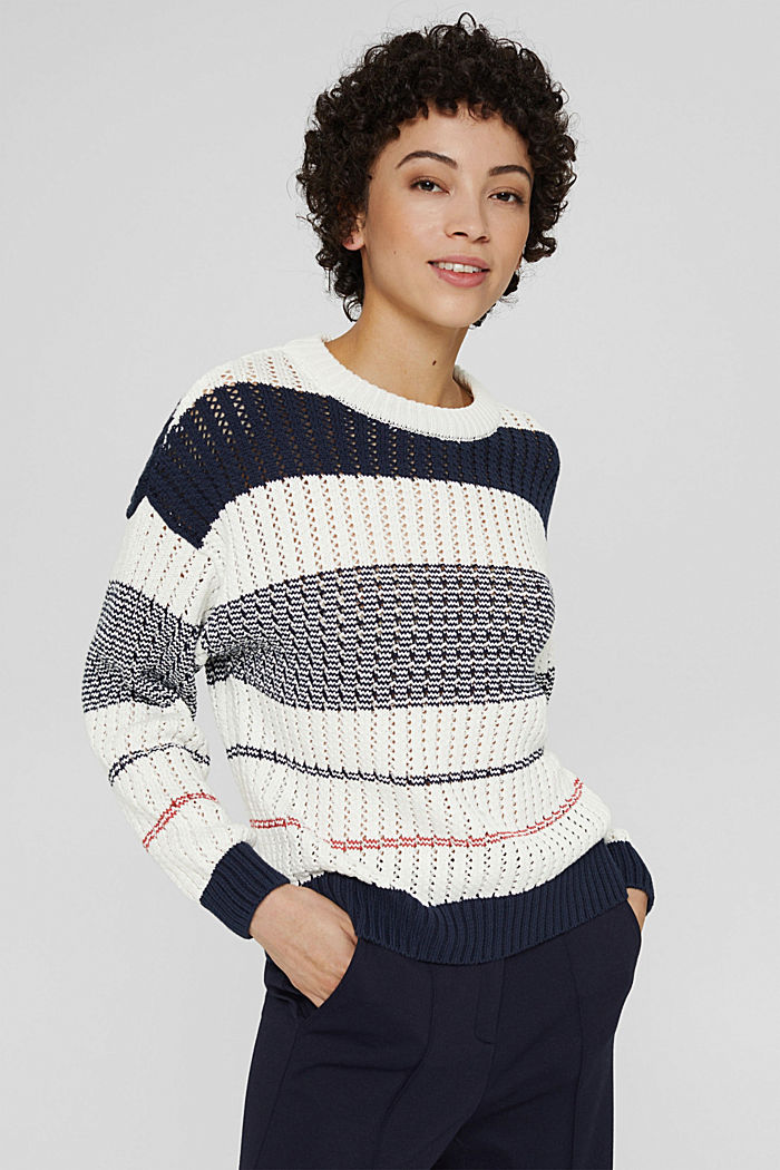 Sweter z dzianinowym wzorem z bawełny organicznej, NAVY BLUE, detail image number 0