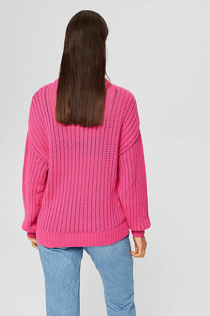 Sweter z dzianinowym wzorem z bawełny organicznej, PINK FUCHSIA, detail image number 3