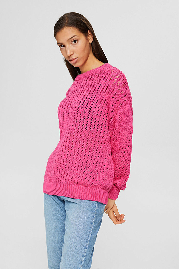 Patterned knit jumper made of organic cotton, PINK FUCHSIA, detail image number 5