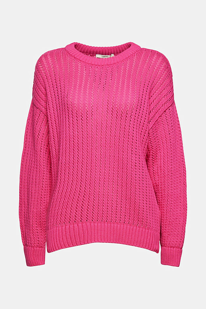 Sweter z dzianinowym wzorem z bawełny organicznej, PINK FUCHSIA, detail image number 7