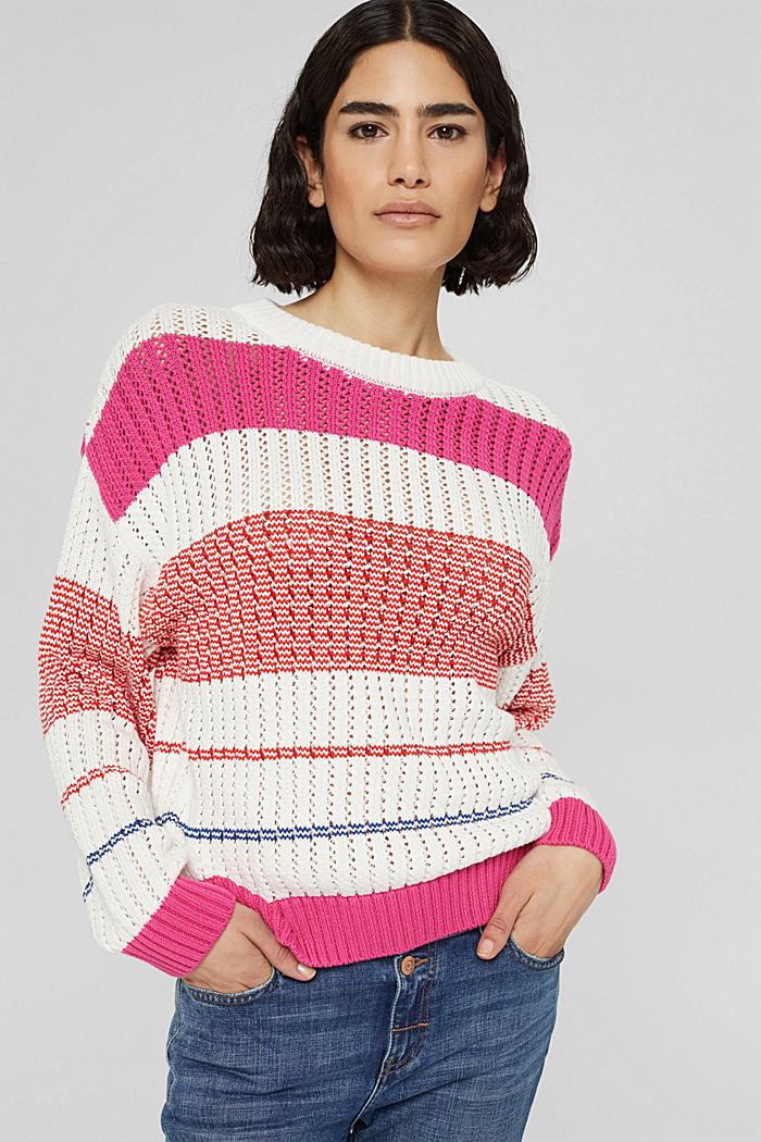 Sweter z dzianinowym wzorem z bawełny organicznej, NEW PINK FUCHSIA, detail image number 0