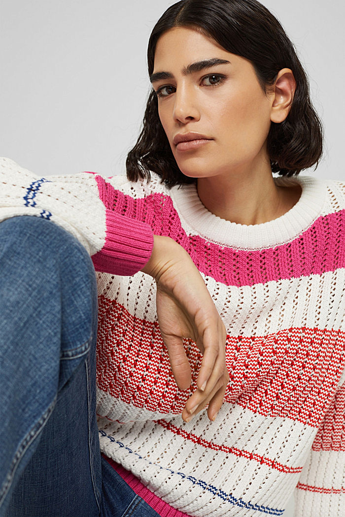 Sweter z dzianinowym wzorem z bawełny organicznej, NEW PINK FUCHSIA, detail image number 5