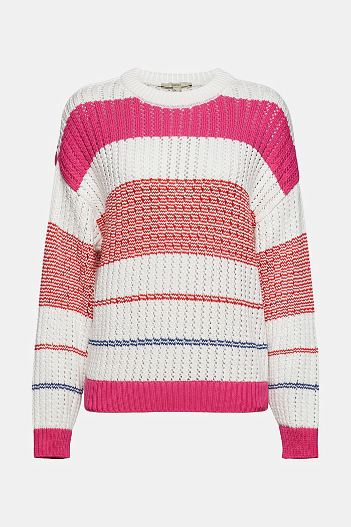 Sweter z dzianinowym wzorem z bawełny organicznej, NEW PINK FUCHSIA, overview