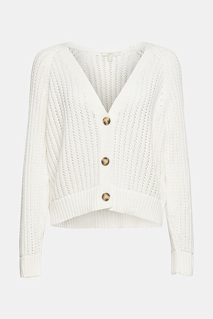 Openwork knit cardigan, organic cotton, OFF WHITE, overview