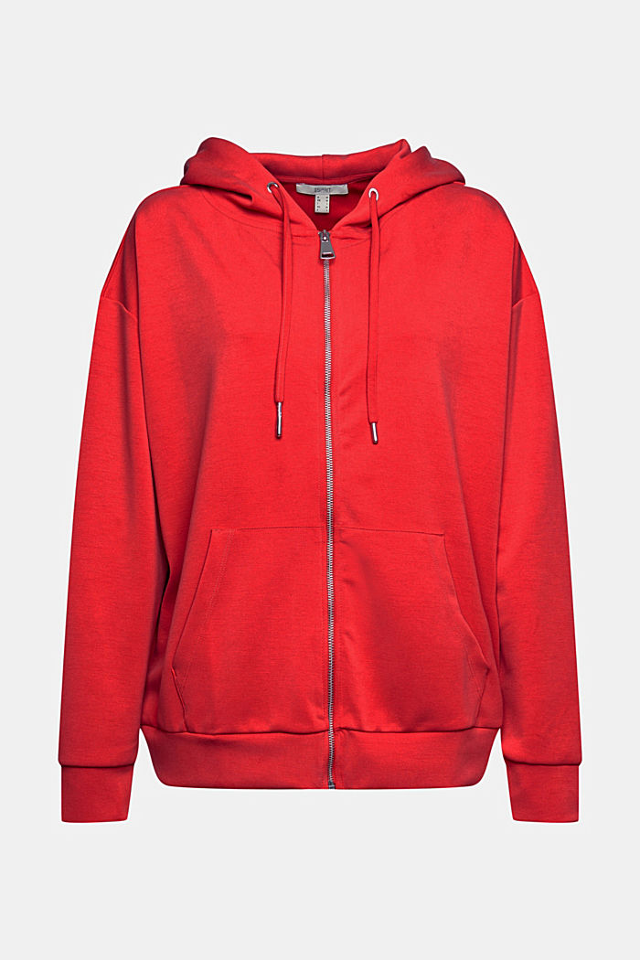 Hoodie-Jacke mit Zipper, TENCEL™ Modal, ORANGE RED, overview