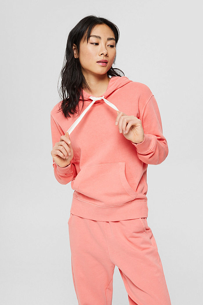 Hoodie with contrasting colour drawstring ties, CORAL, detail image number 0