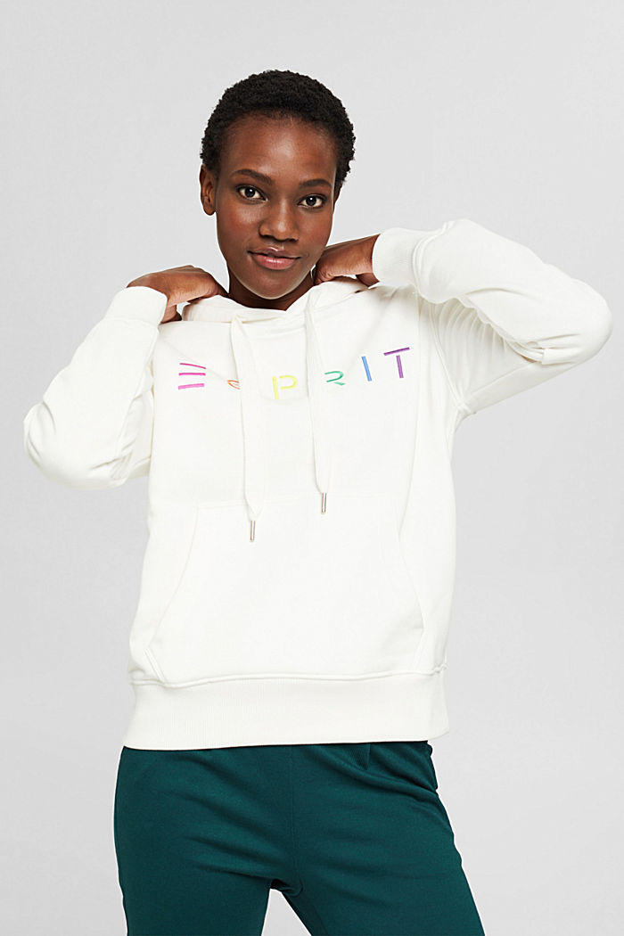 Hoodie with an embroidered logo, cotton blend, OFF WHITE, detail image number 0
