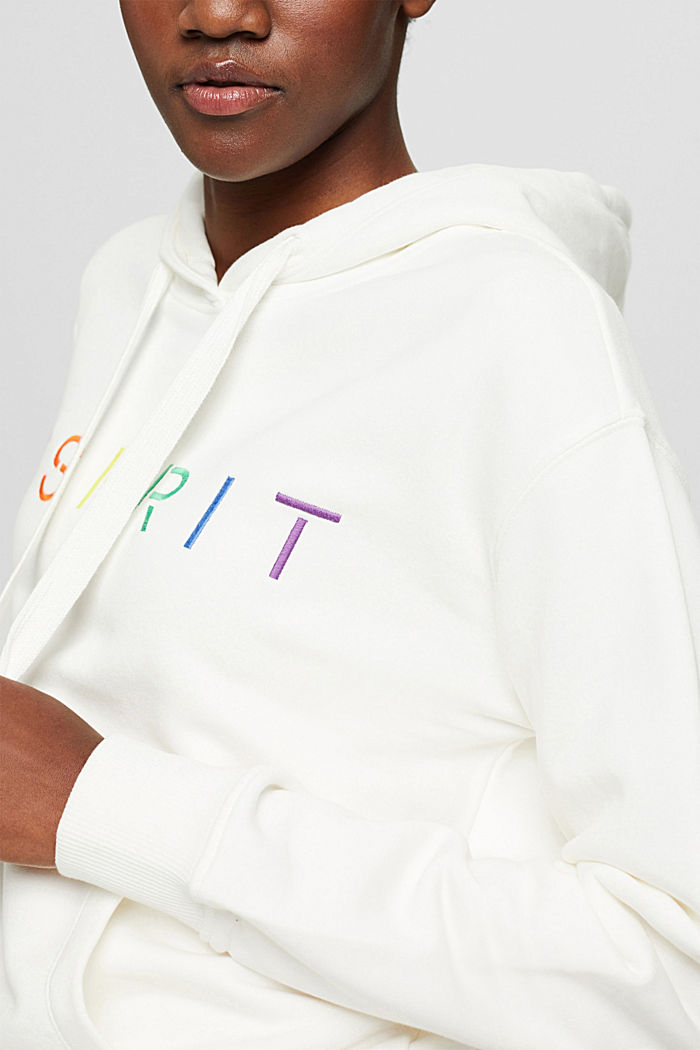 Sudadera con capucha con logotipo bordado, mezcla de algodón, OFF WHITE, detail image number 2