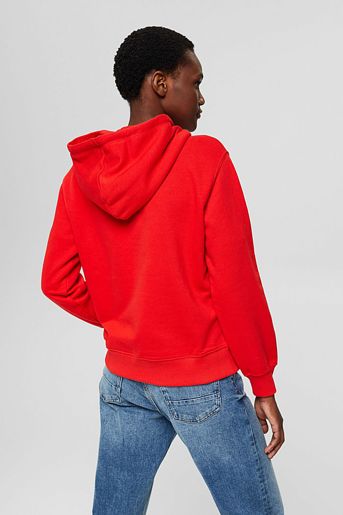 Hoodie with an embroidered logo, cotton blend, ORANGE RED, detail image number 3