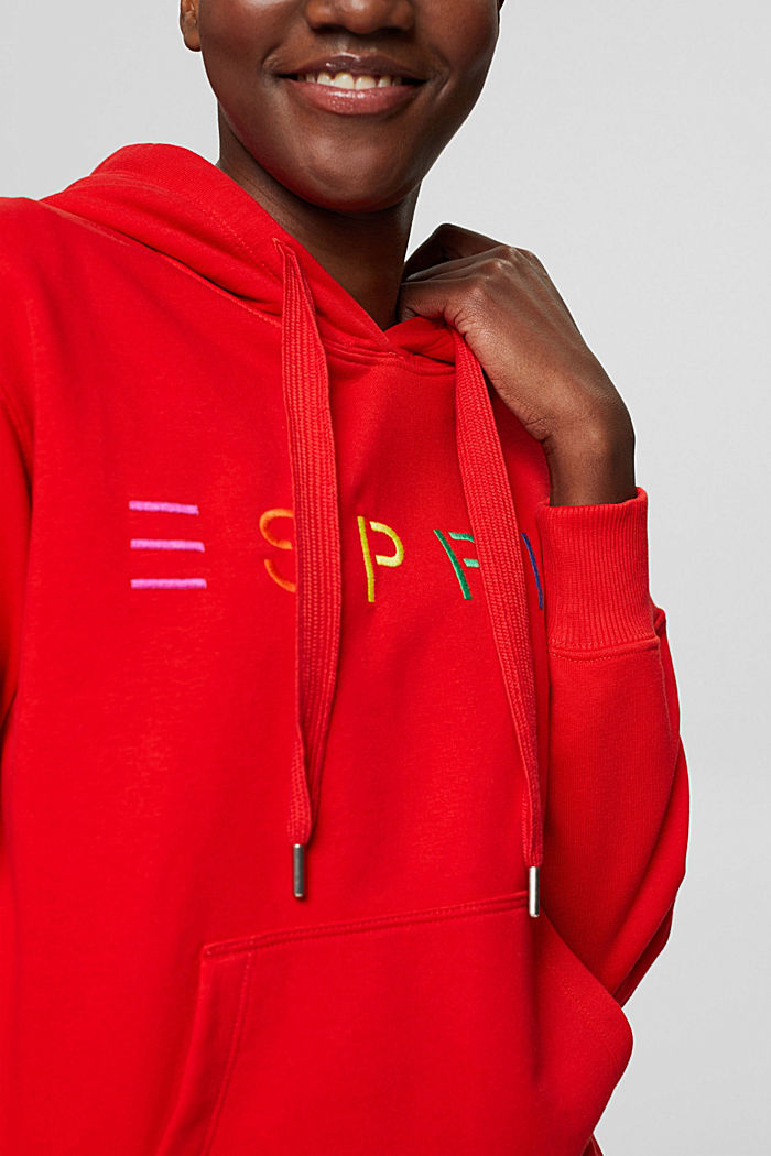 Hoodie with an embroidered logo, cotton blend, ORANGE RED, detail image number 2