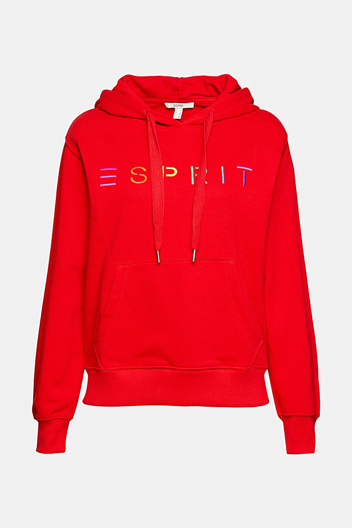 Hoodie with an embroidered logo, cotton blend, ORANGE RED, detail image number 8