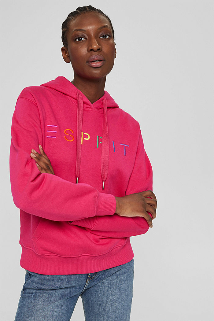 Hoodie with an embroidered logo, cotton blend, PINK FUCHSIA, detail image number 0