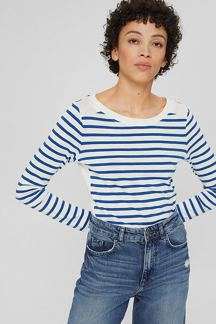 Striped long sleeve top in cotton, BRIGHT BLUE, detail image number 0