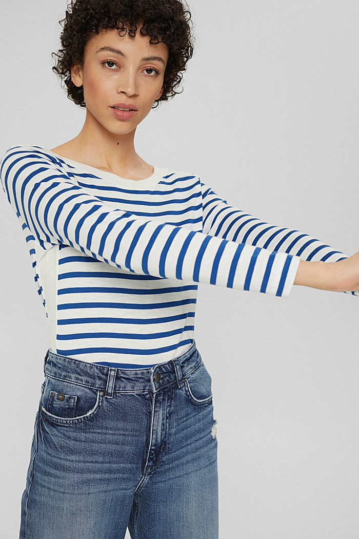 Striped long sleeve top in cotton, BRIGHT BLUE, detail image number 6