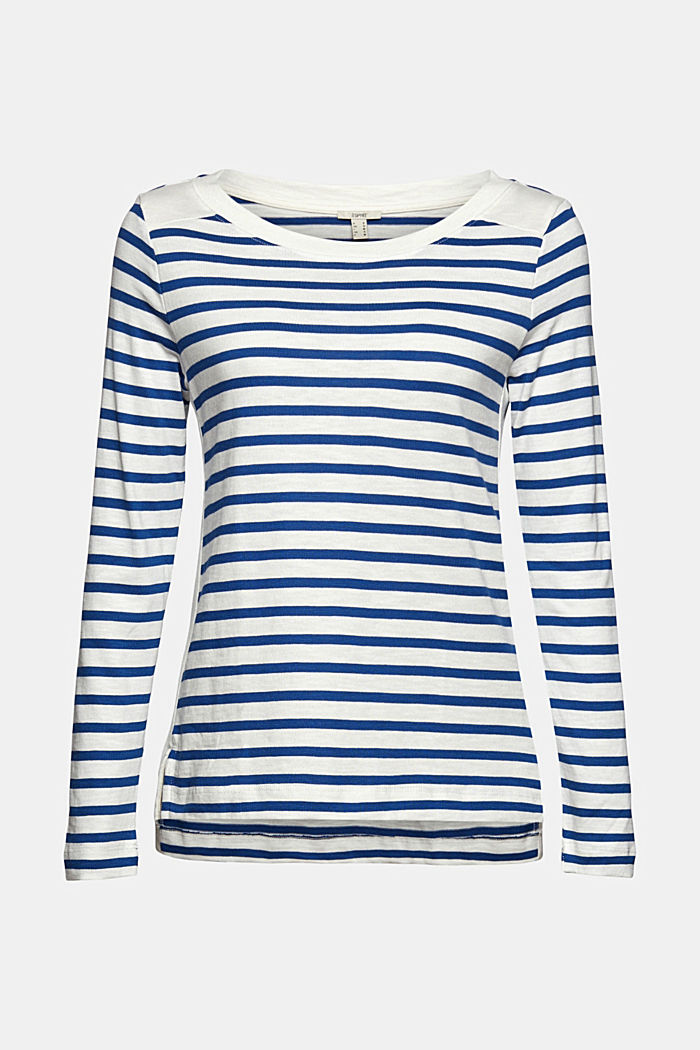 Striped long sleeve top in cotton, BRIGHT BLUE, overview