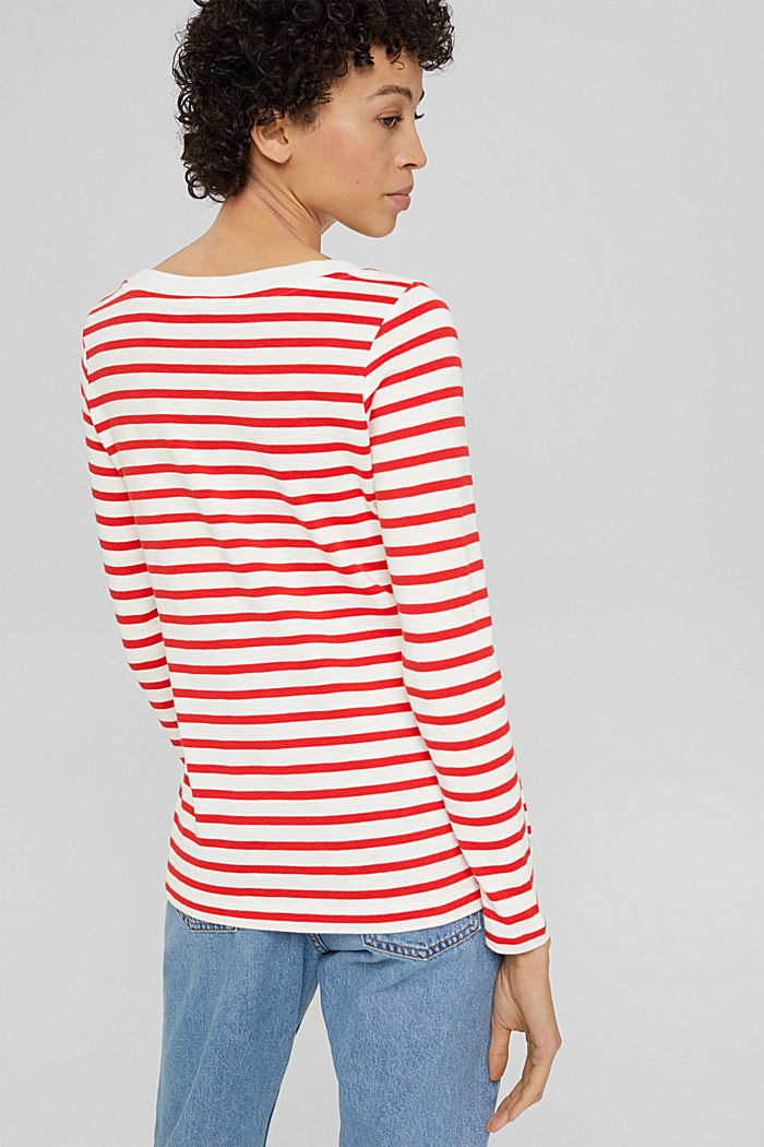Camiseta de manga larga a rayas en algodón, ORANGE RED, detail image number 3