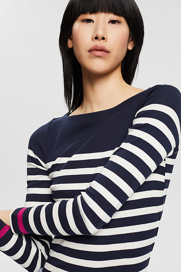Long sleeve top made of 100% organic cotton, NAVY, overview