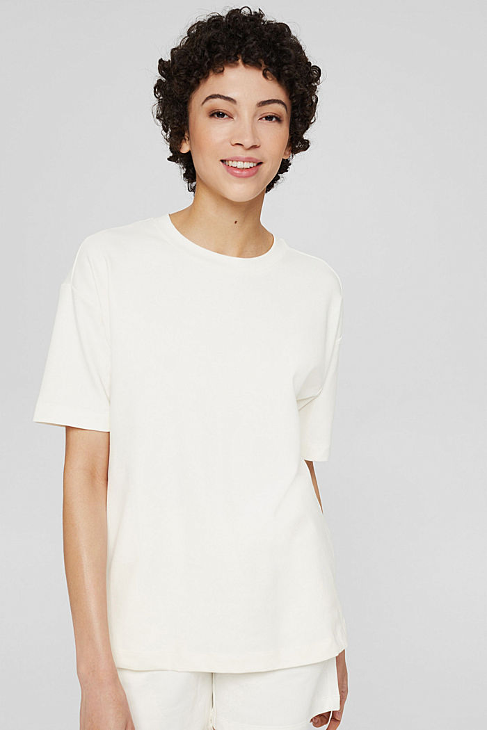 T-shirt oversize z bawełny, OFF WHITE, detail image number 0