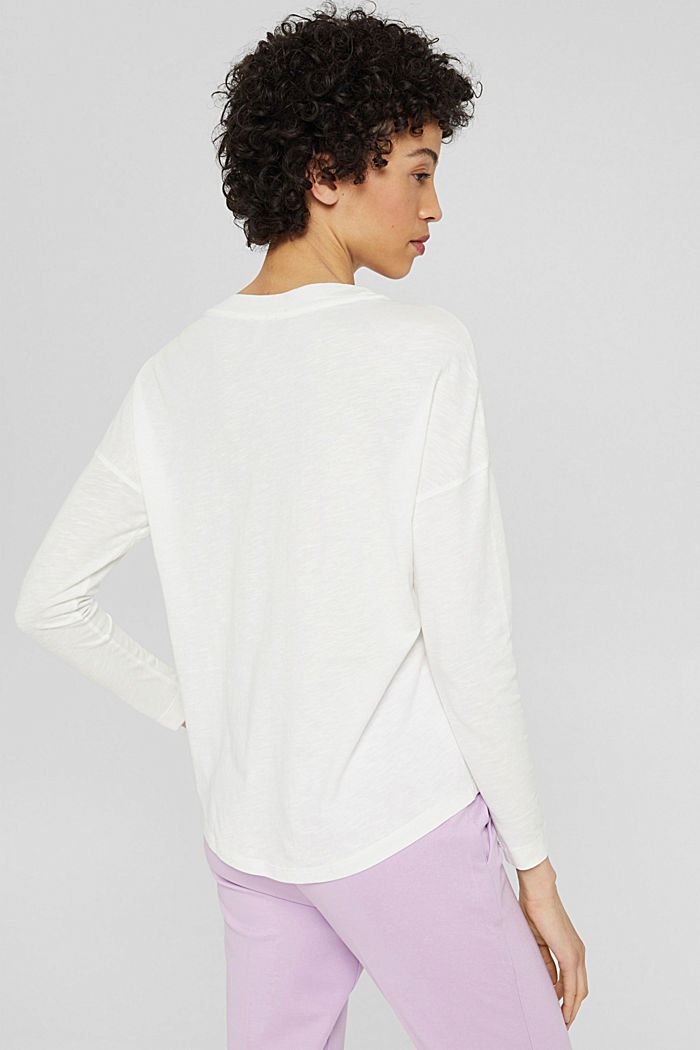 Long sleeve top with a pocket, organic cotton blend, OFF WHITE, detail image number 3