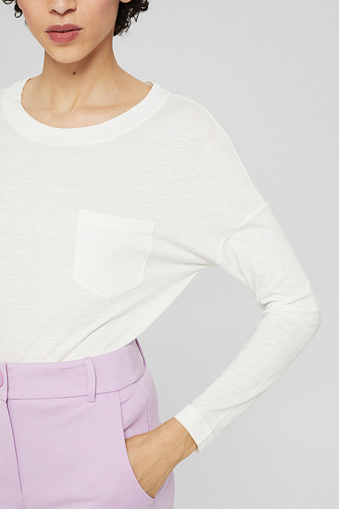 Long sleeve top with a pocket, organic cotton blend, OFF WHITE, detail image number 2