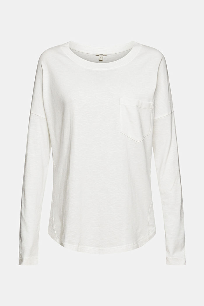 T-shirt à manches longues à poche, coton biologique mélangé, OFF WHITE, overview