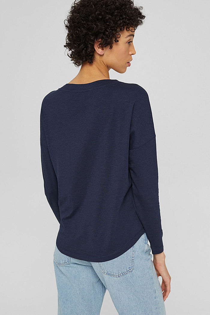 Long sleeve top with a pocket, organic cotton blend, NAVY, detail image number 3