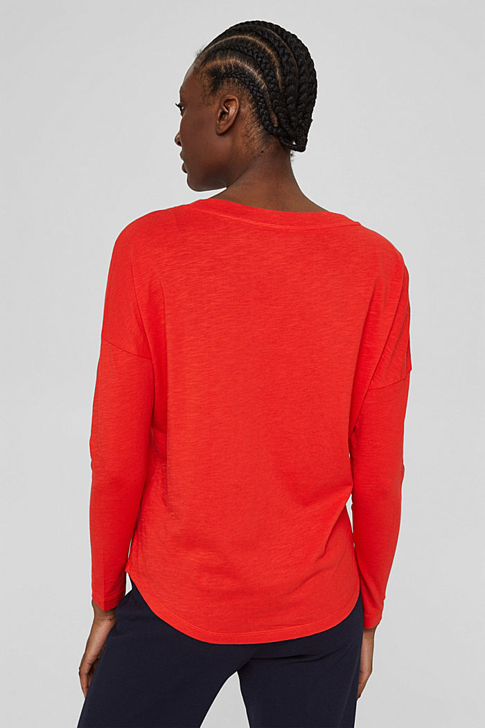 Long sleeve top with a pocket, organic cotton blend, ORANGE RED, detail image number 3