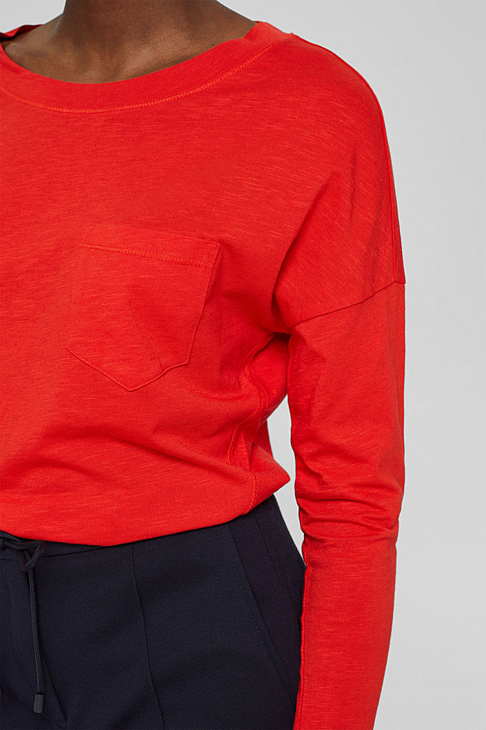 Long sleeve top with a pocket, organic cotton blend, ORANGE RED, detail image number 2