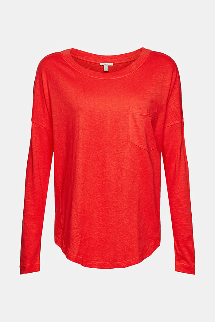 Long sleeve top with a pocket, organic cotton blend, ORANGE RED, overview